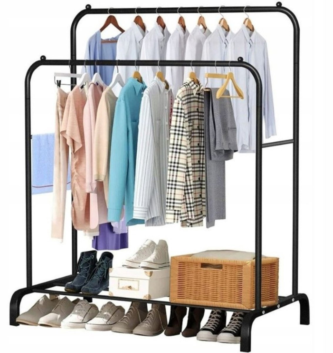 Stabiel kledingrek met plank en haken - 110 cm breed