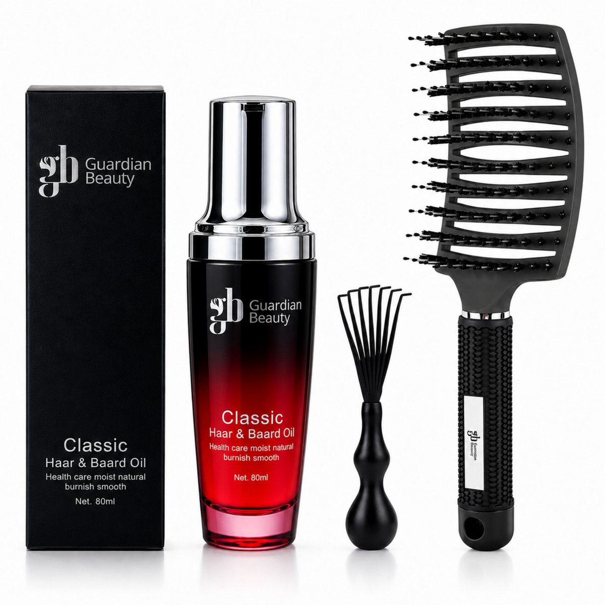 Guardian Beauty Anti Klit Haarborstel - Zwart - Kappersborstel - Met Argen Haarserum 80ml + Haarborstelreiniger