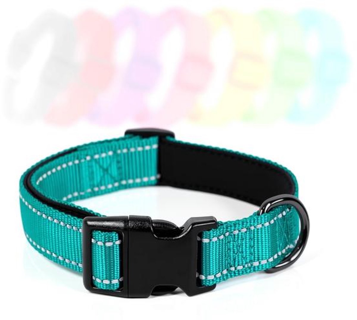 ElleMooi Hondenhalsband, Neopreen Gevoerd Nylon – Verstelbaar & Reflecterend, voor Puppy's en Honden, Turkoois, Maat L