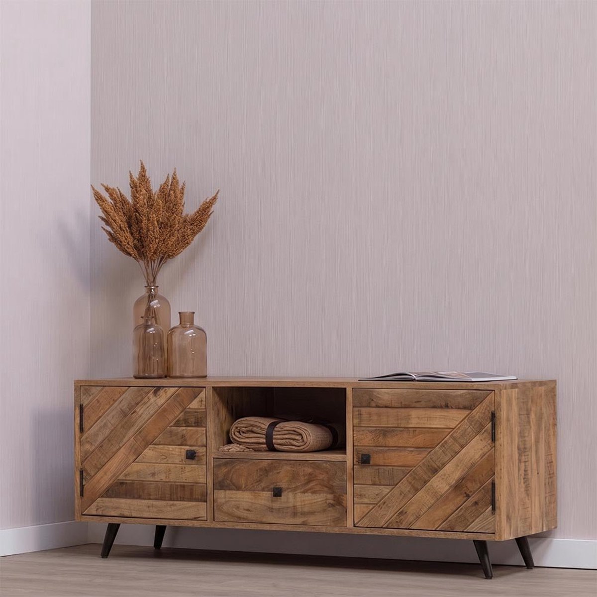 Mangohouten TV Meubel Alamo 120 cm Mahom Industrieel - TV Meubel van Mangohout & Metaal - Industriële TV Meubel