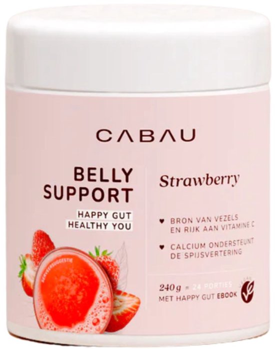 Cabau Belly Support Strawberry, vezelrijk drankje met probiotica, 240g.