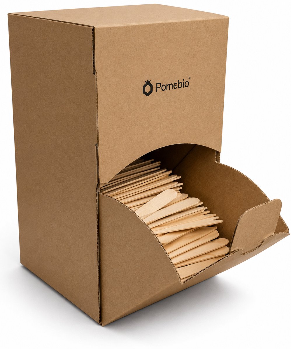 Pomebio houten frietvork - 1000 stuks - 85mm - snackvork in dispenserbox