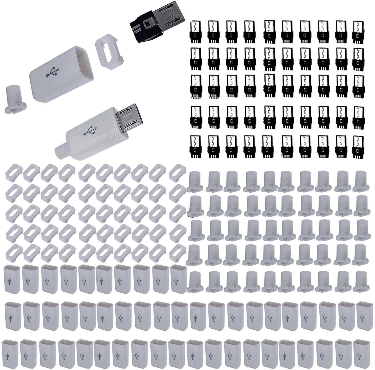 Dailygoods - 50 Stuks Micro USB Aansluiting Type B voor Solderen (Wit)