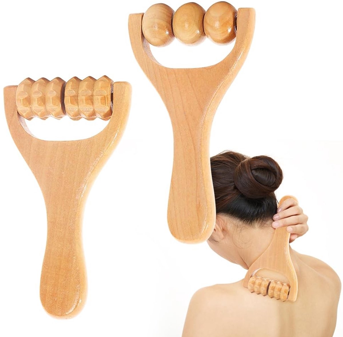 Dailygoods- Massageroller Hout - Massageroller met Handvat - Rugspierroller - Houttherapie - Massageapparaten - Veiligheidswaarschuwing Gebruik - Massagehulpmiddel