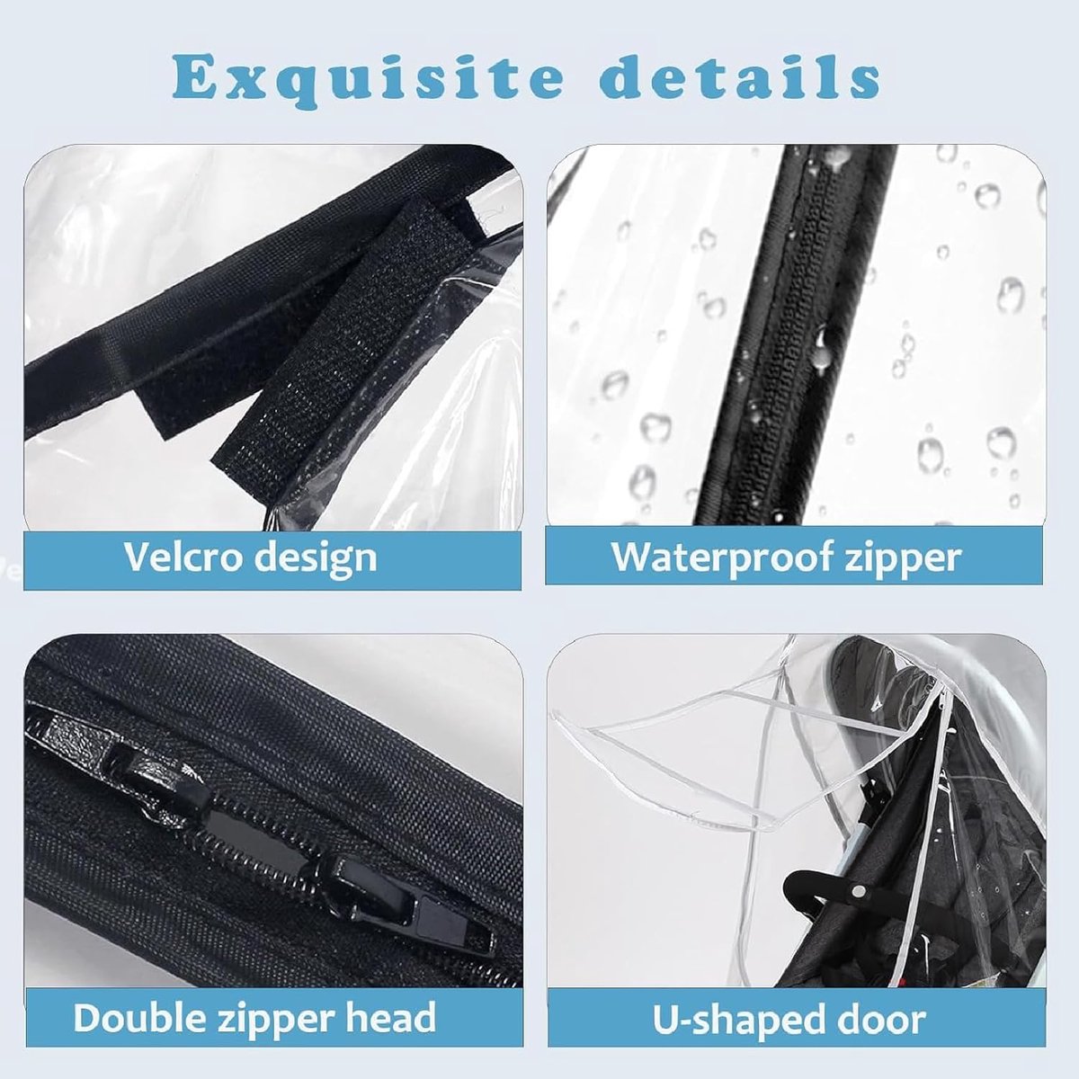 Universele waterdichte regenhoes voor kinderwagens Kinderwagenaccessoires Transparante stofkap Open ritssluiting Paraplu Regenachtig seizoen Waterdicht - Zipper EVA – foto 3