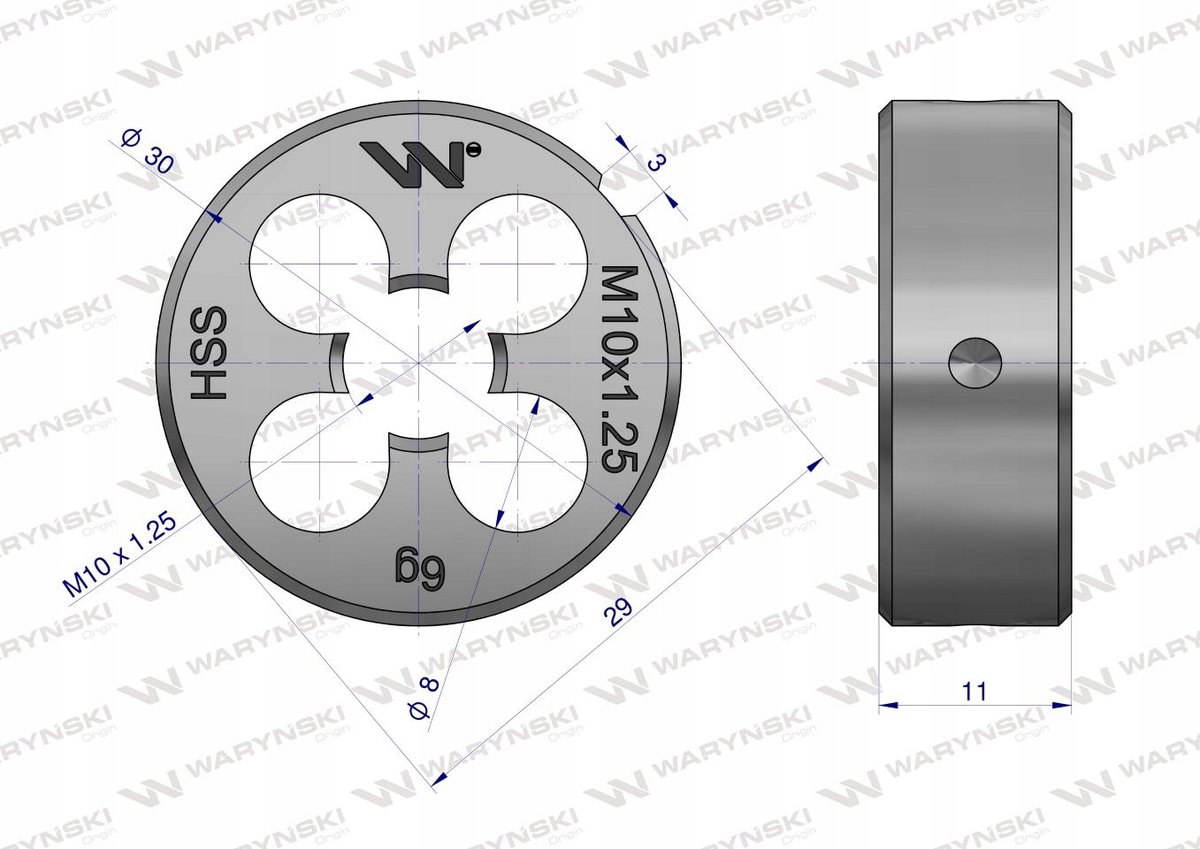 Waryński Schroefdraad Snijijzer M10x1.25 HSS DIN223 Fijne Spoed