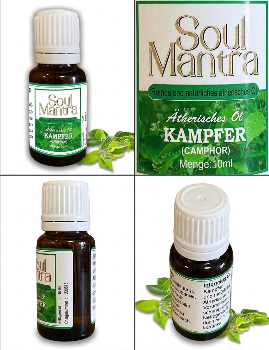 Soul Mantra Kamfer etherische olie 10 ml, etherische oliën voor haarverzorging, huidverzorging en aromatherapie Met Kajal Sticker