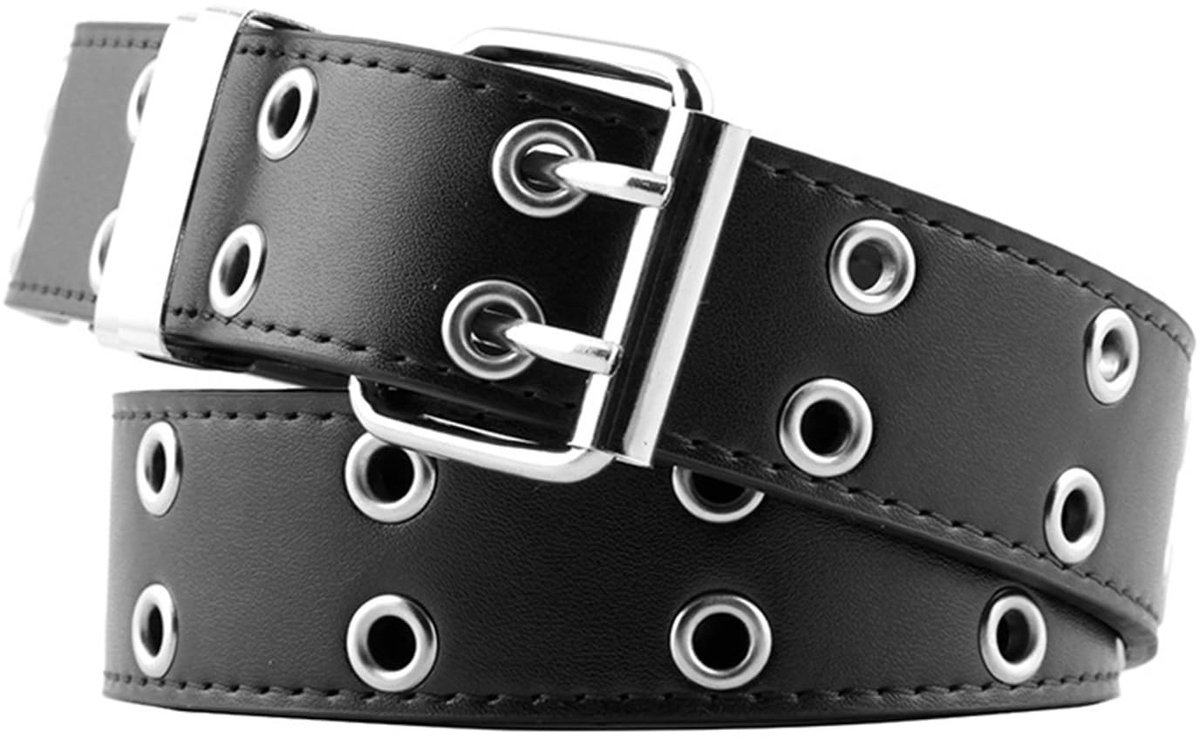 Dailygoods- Broekriem - Verstelbare PU-leer Riem - Dubbele Doorvoertule - Zilveren Gesp - Geschikt voor Jeans/Rokken/Jurken - Uniek Ontwerp