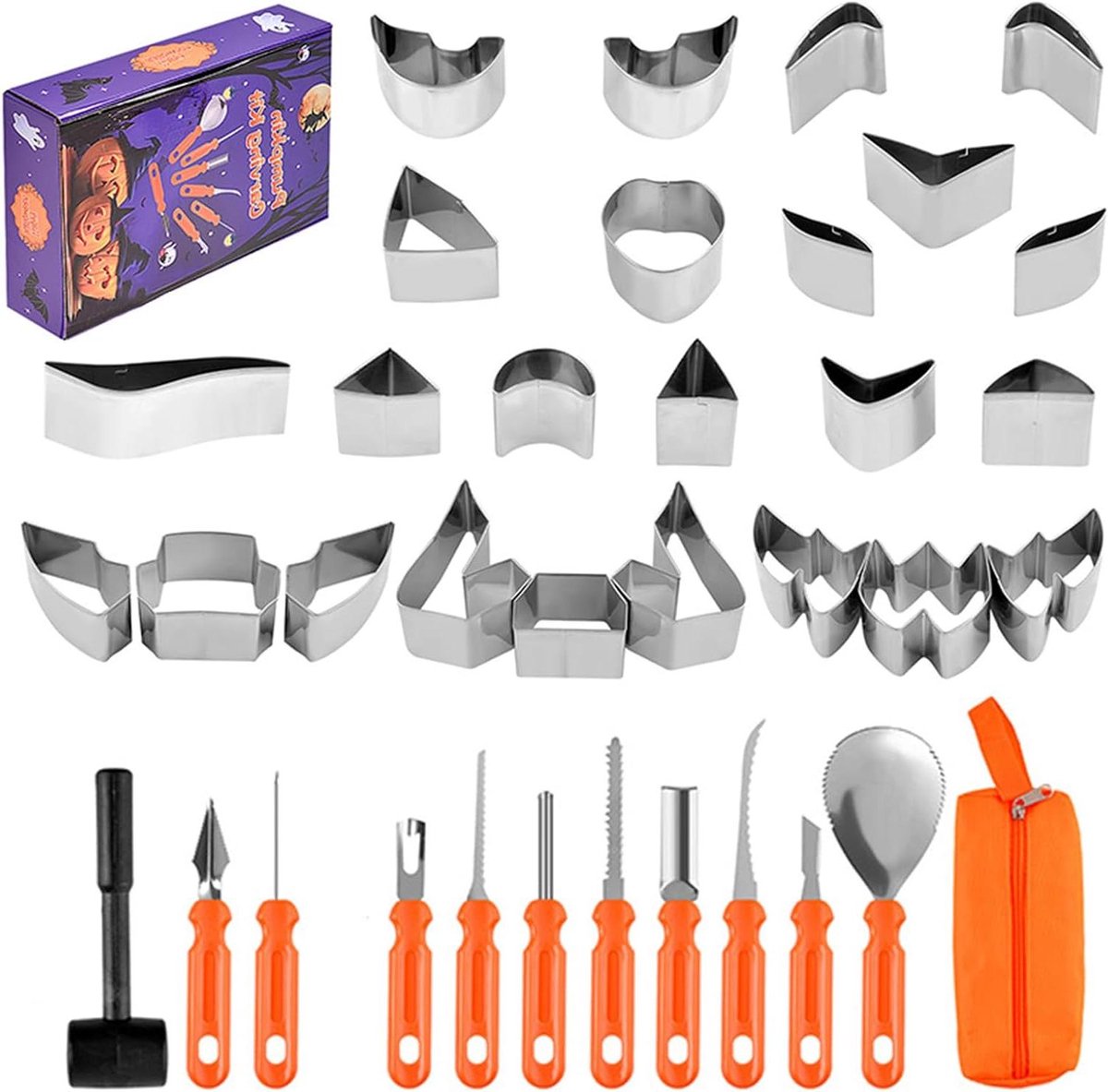 Pompoen Snijset - Graveergereedschap - Decoratie Maken - 37 Delig - 9-21 cm - Zilver