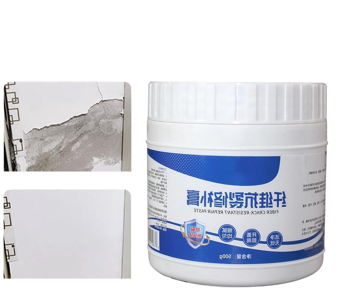 Muurreparatiepasta - Gipsplaatvuller Plamuur - Scheuren Herstellen - Vezelversterkt Waterdicht - 500 gram - Wit
