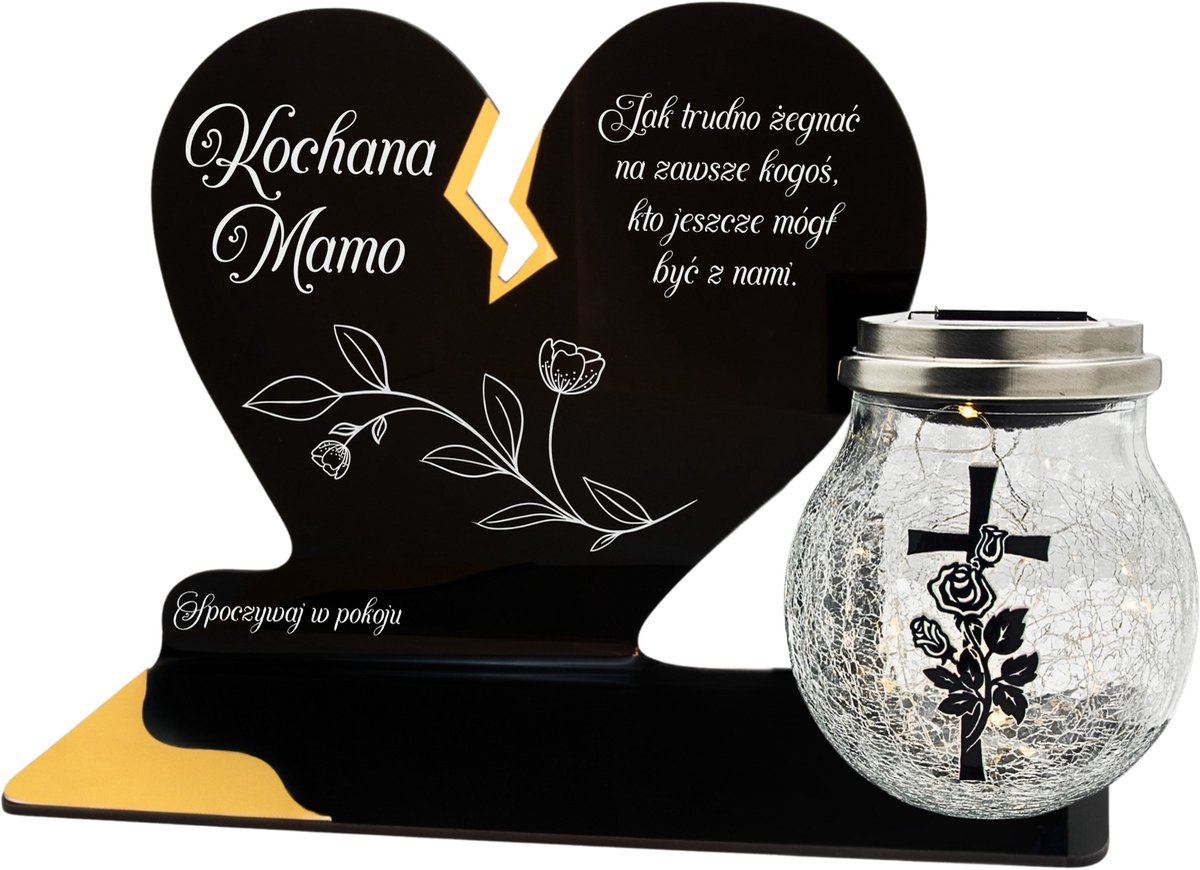 Zonnegraflicht Hart voor Mama, LED Grafsteenlamp, Goudkleurig