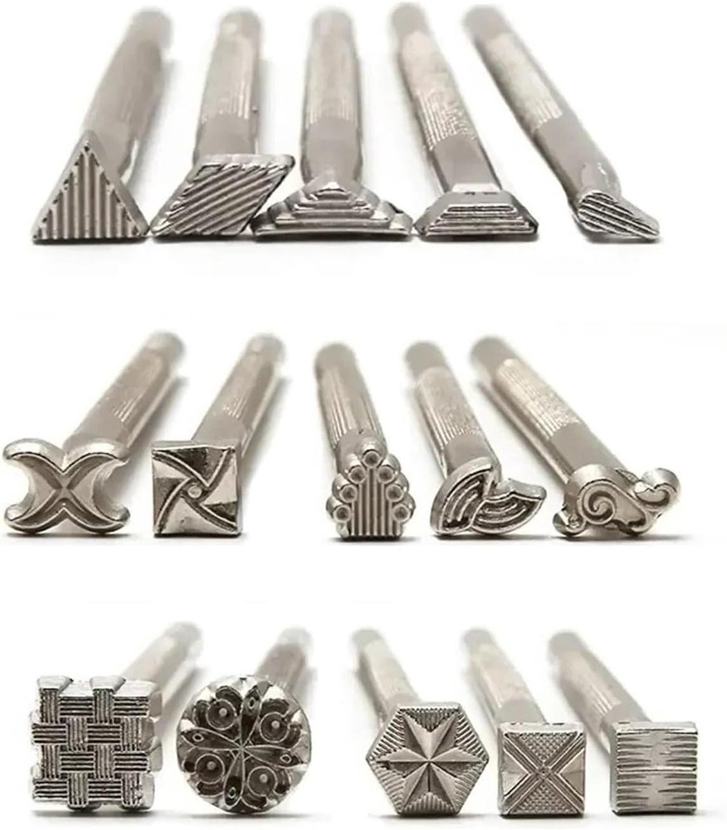 Leer Bewerking Gereedschap - Stempel Kit - Ambachtelijk Printen - Duurzaam Legering - 11 cm - Zilver