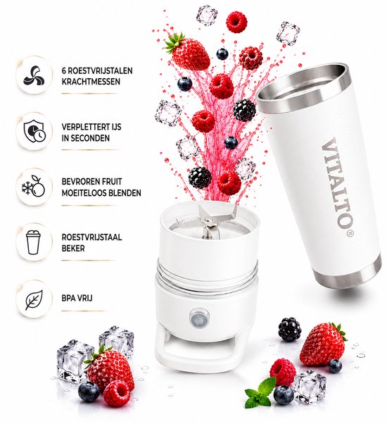 VITALTO - Draagbare Blender - Portable Blender - Blender To Go - Smoothie maker - BPA vrij - 700ML-USB-C Oplaadbaar- Wit van VITALTO — afbeelding 5