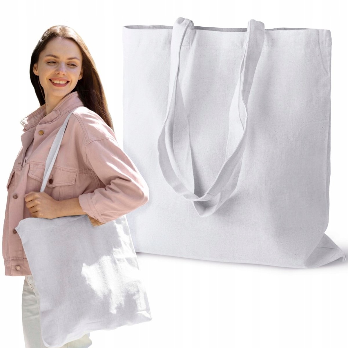 Ecologische Katoenen Boodschappentas 38x42cm Wit met Lange Handvatten