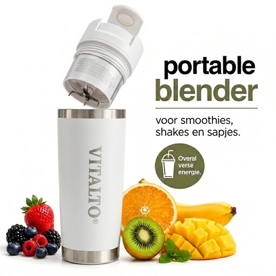 VITALTO - Draagbare Blender - Portable Blender - Blender To Go - Smoothie maker - BPA vrij - 700ML-USB-C Oplaadbaar- Wit van VITALTO — afbeelding 4