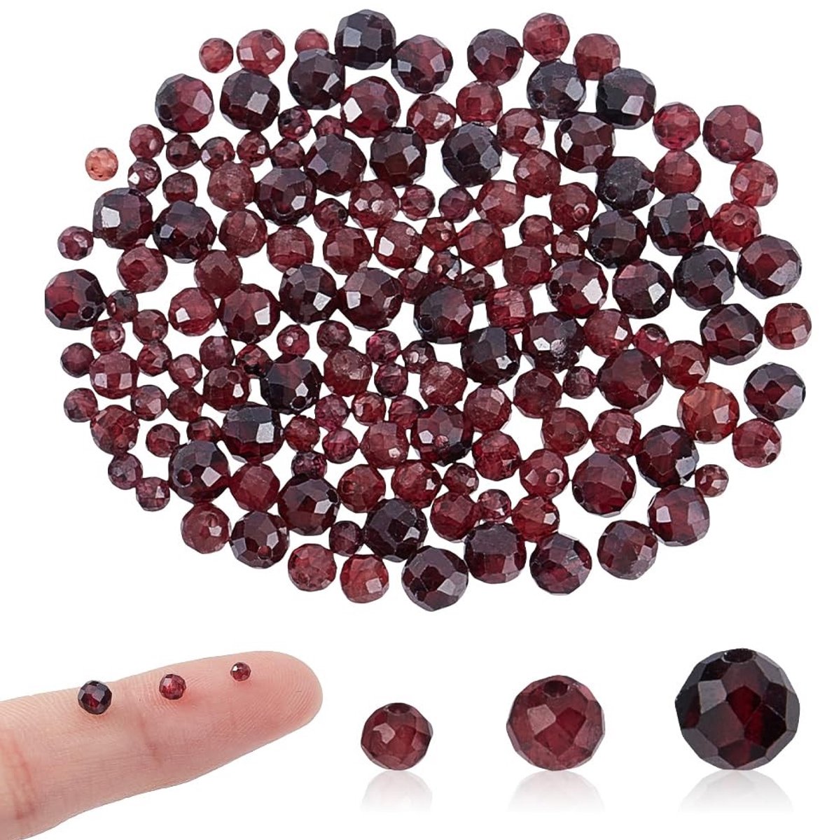 Dailygoods- Granaatkralen 150 stuks - Donkerrode Edelsteenkralen - Facet Ronde Kralen - 2 mm/3 mm/4 mm - Natuurlijke Kralen - Voor Sieraden Maken