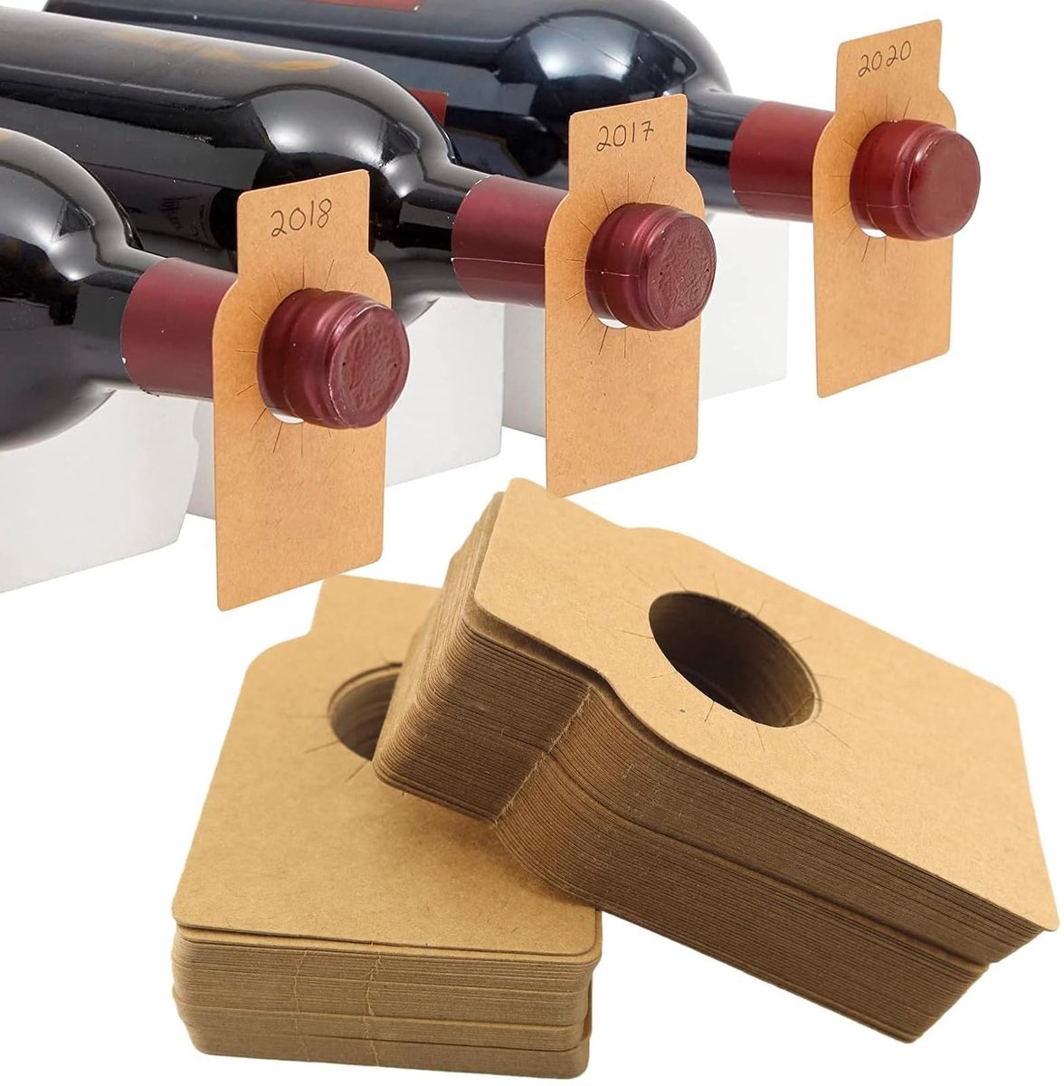 Dailygoods- Wijnfleslabels 100 stuks - Kraftpapier/Etiket - Flessenhanger - Wijnrekken/Champagne - Bruin/PVC - Hoge bruikbaarheid - Wijnetiketten