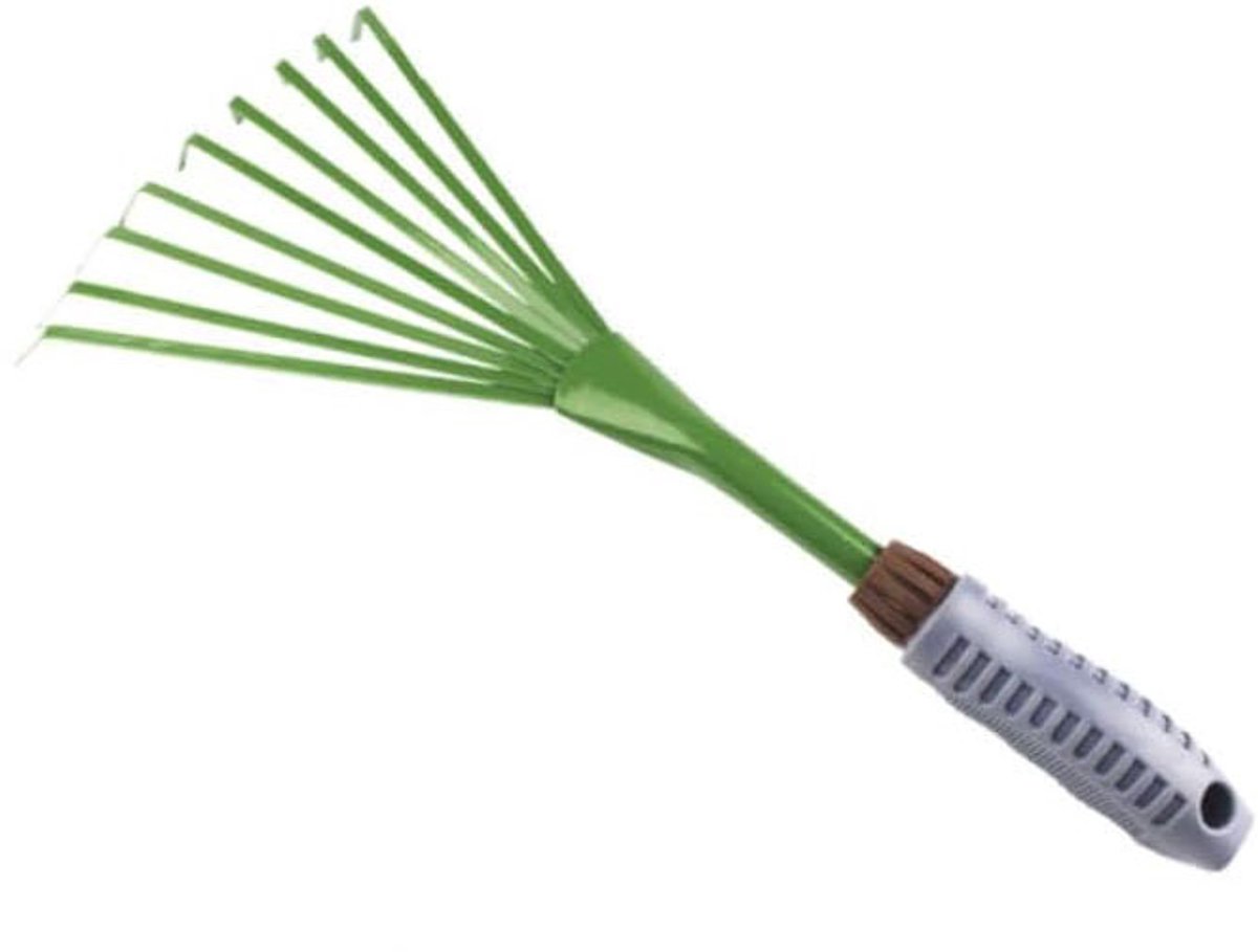 Tuinhark - Handhark - Grondhark - Hark - Negen tanden - Met ophanggat - Tuingereedschap - IJzer - 38x10x3.7cm - Geschikt voor het omploegen van de grond, helpt bij het mengen van grond met meststoffen en het losmaken van de grond - Groen