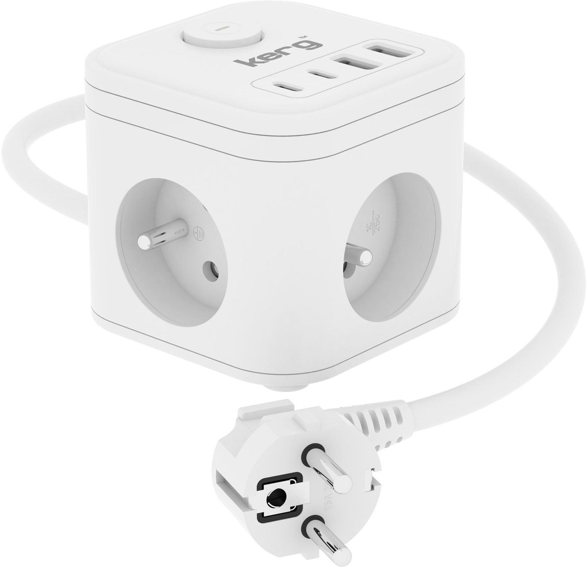 Kerg Power Cube Met 3 Stopcontacten + Usb-A + Usb-C Oplader Van 1,5 M Voor Laptop