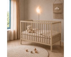 Born Lucky ® Baby Bed / Ledikant Mees 60x120 cm Met Verstelbare Bodem & Massief Hout - Clay