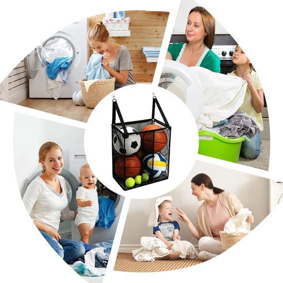 Opvouwbare Wasmand - Vuilnisbak Korf - Kleding Opbergen - Met Mesh - 40 cm - Zwart — afbeelding 3