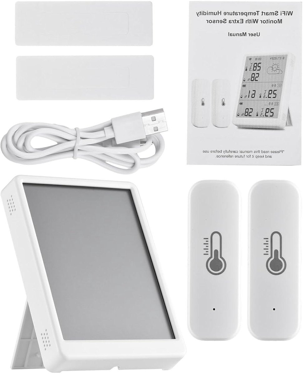 Slimme Monitor - Temperatuur Vochtigheid - Real-time Monitoring - Spraakbesturing - 10.5x7.5x1.6 cm - Wit