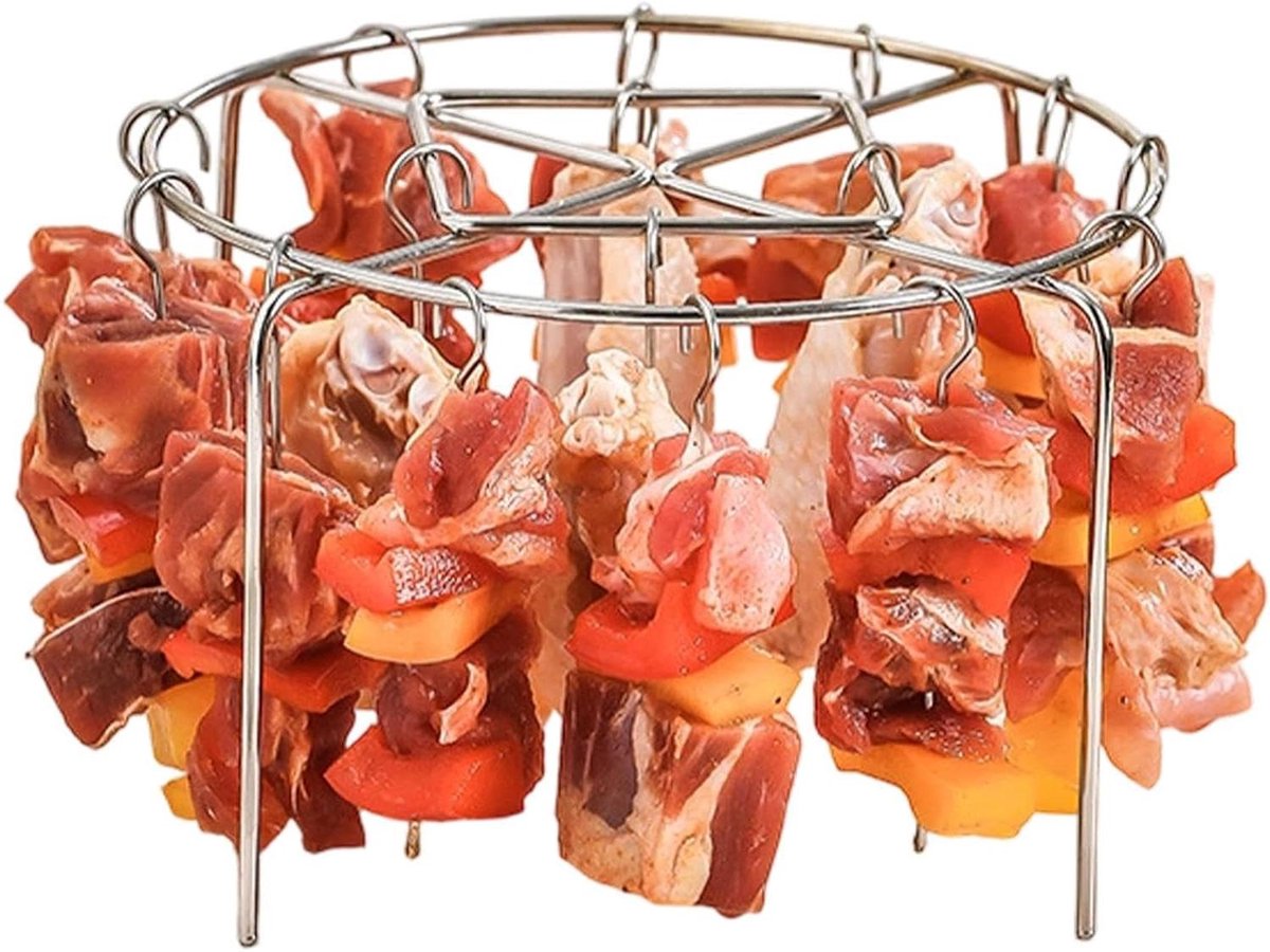 Grill Spiesrek Airfryer Accessoire Gelijkmatig Grillen 360 Graden Hitte 24 Spiesen Zilverkleurig