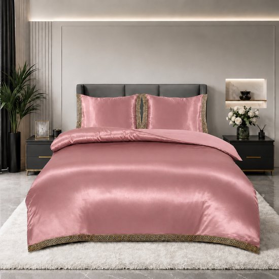 dekbedovertrek Decoware en satin brillant Dentelle - Rosewood - 2 personnes - 200 x 220 cm - 2 taies d'oreiller 60 x 70 cm