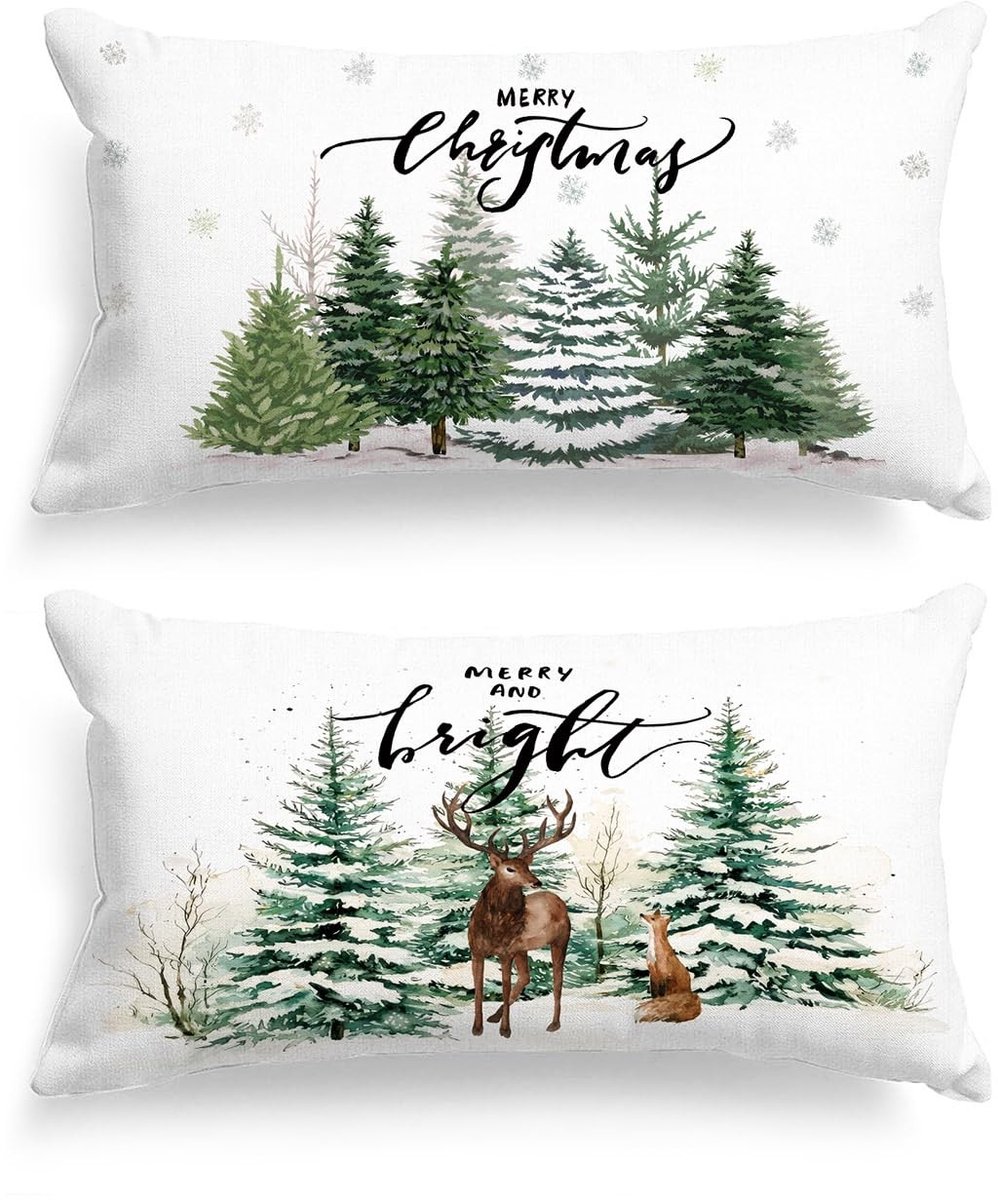 Dailygoods- Kussensloop set van 2 - Kerstontwerp - Decoratieve lumbale kussenslopen - 16x36 - Luxe polyester - Machinewasbaar - Kussenhoes