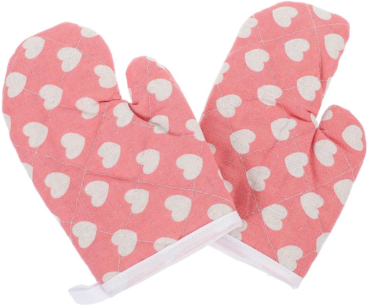 Dailygoods- Kookhandschoenen 2 stuks - Hittebestendig - Katoen - Roze - Voor kinderen - Afmetingen 17,5 x 11,5 cm - Ovenwanten