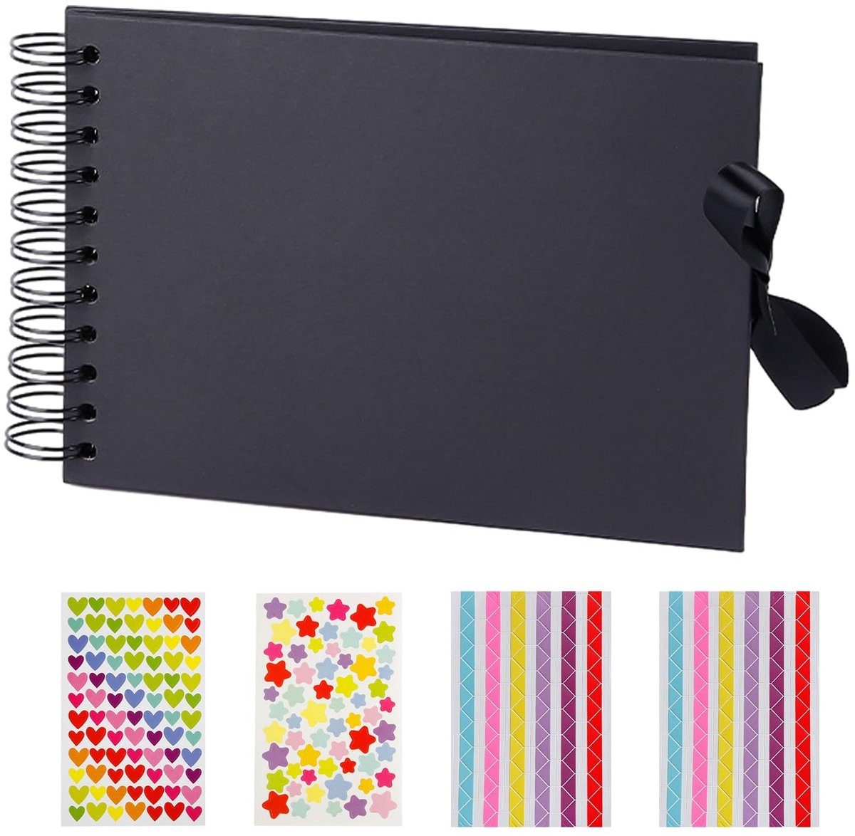 Dailygoods- Fotoalbum A5 - 30 pagina's - Zwart Karton - Doe-het-zelf Design - Inclusief Stickers - Afmetingen 21,5 x 15 cm - Herinneringsalbum
