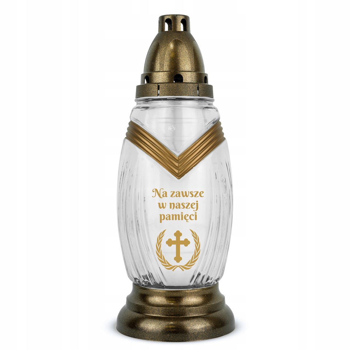Glazen Znicz 30 cm Goud met Kruis & Inzet - Elegante Herdenking