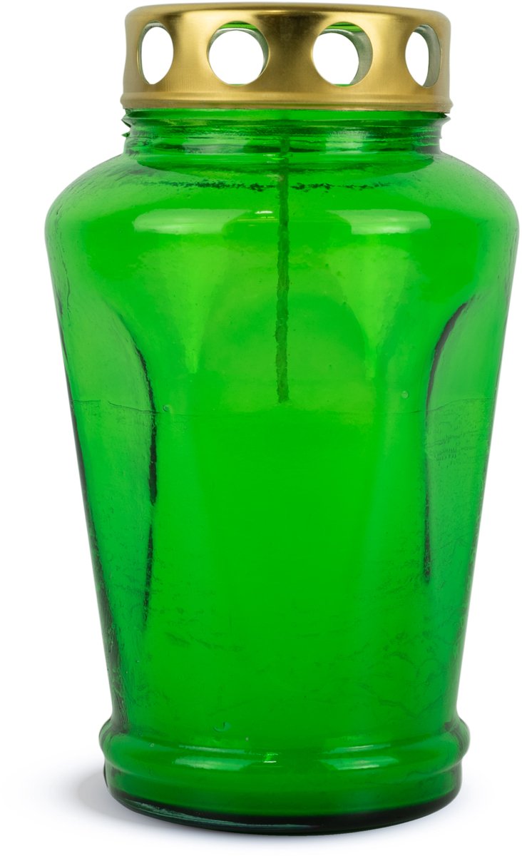 Groene Glazen Znicz 18 cm met Metalen Kap - Elegant Jubileum