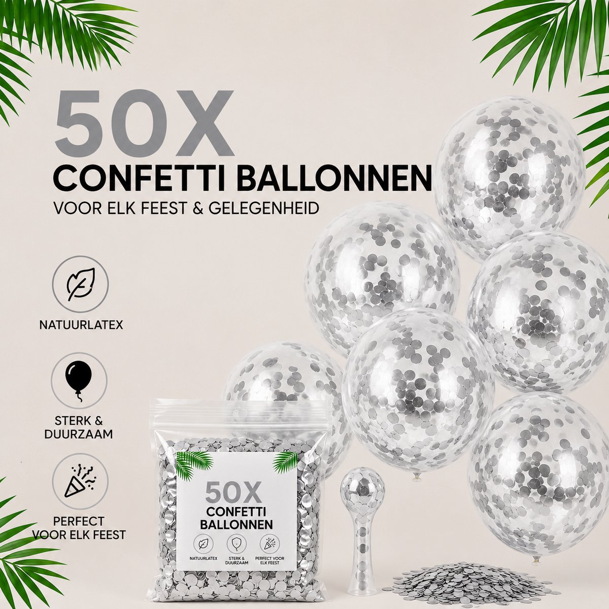 HG Party - Transparante Confetti Ballonnen Zilver 12 inch – 50 stuks – Luxe Sequins Ballonnen voor Bruiloft, Verjaardag & Feest
