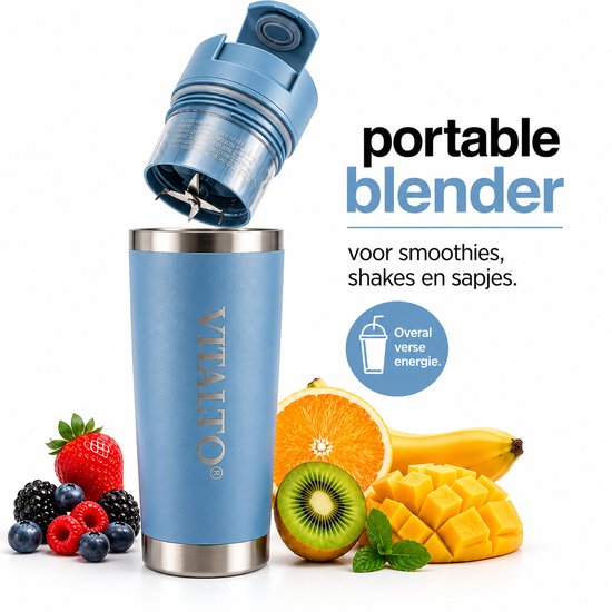 VITALTO V1 SERIES - Draagbare Blender - Portable Blender - BPA vrij - Smoothie maker - Vaatwasserbestendig - 700ML-USB-C Oplaadbaar - Blauw van Merkloos — afbeelding 5