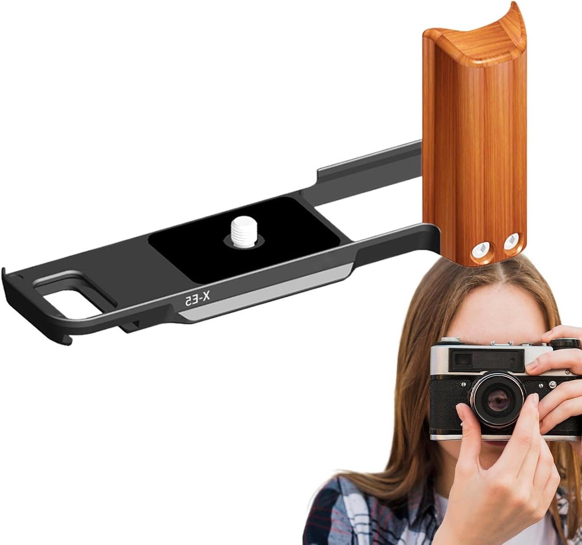 Camera L-Grip - Houten Handvat - Fotografie Stabiliteit - Verbeterde Grip - 13.7 cm - Zwart