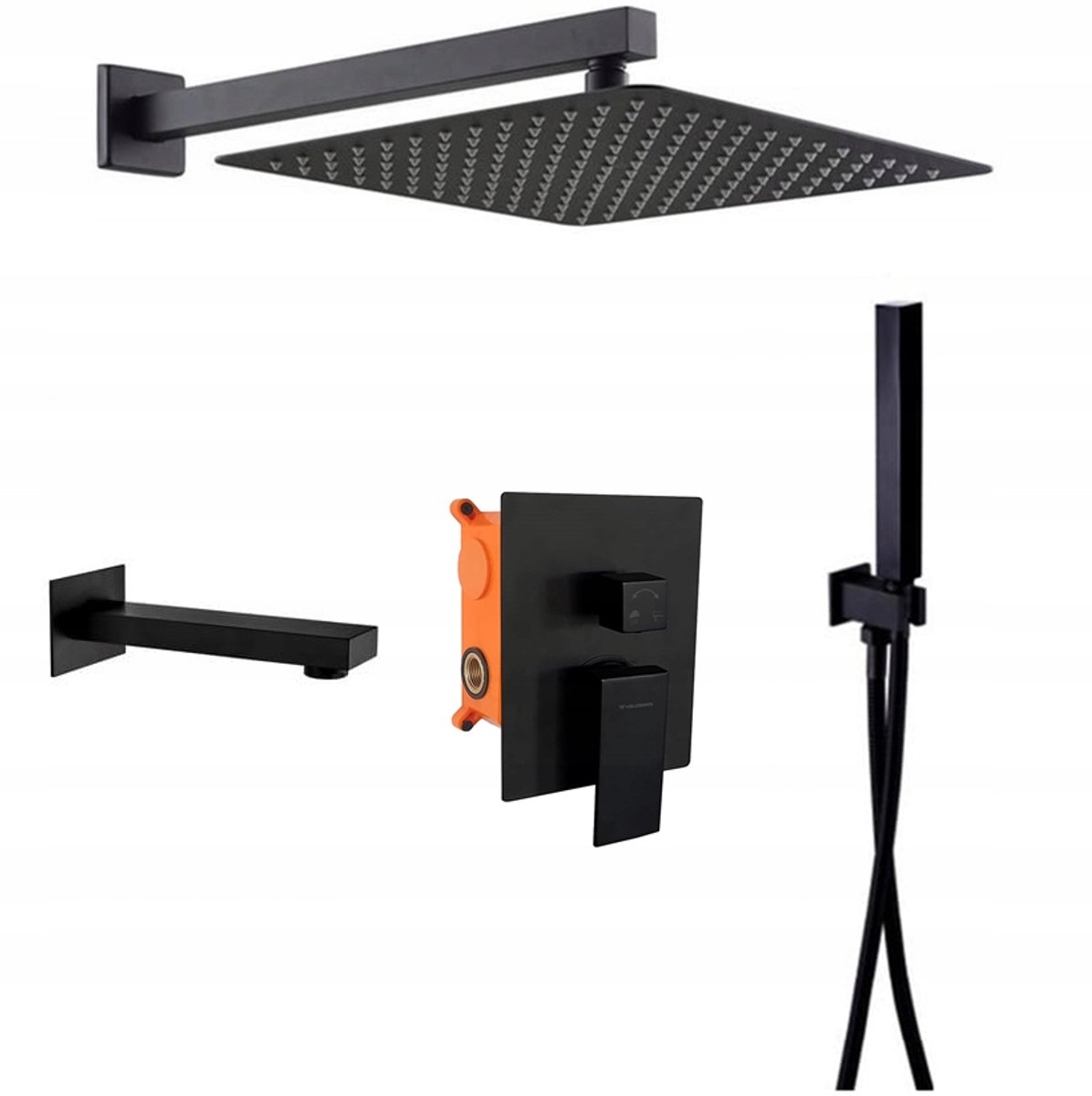 Veldman Doucheset Inbouw Zwart Quadro 3-Functies Regendouche & Kraan