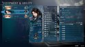 Het scherm 'EQUIPMENT & ABILITY' van een personage met gedetailleerde statistieken en uitrustingsopties. Een mannelijk personage met lang zwart haar staat centraal.
