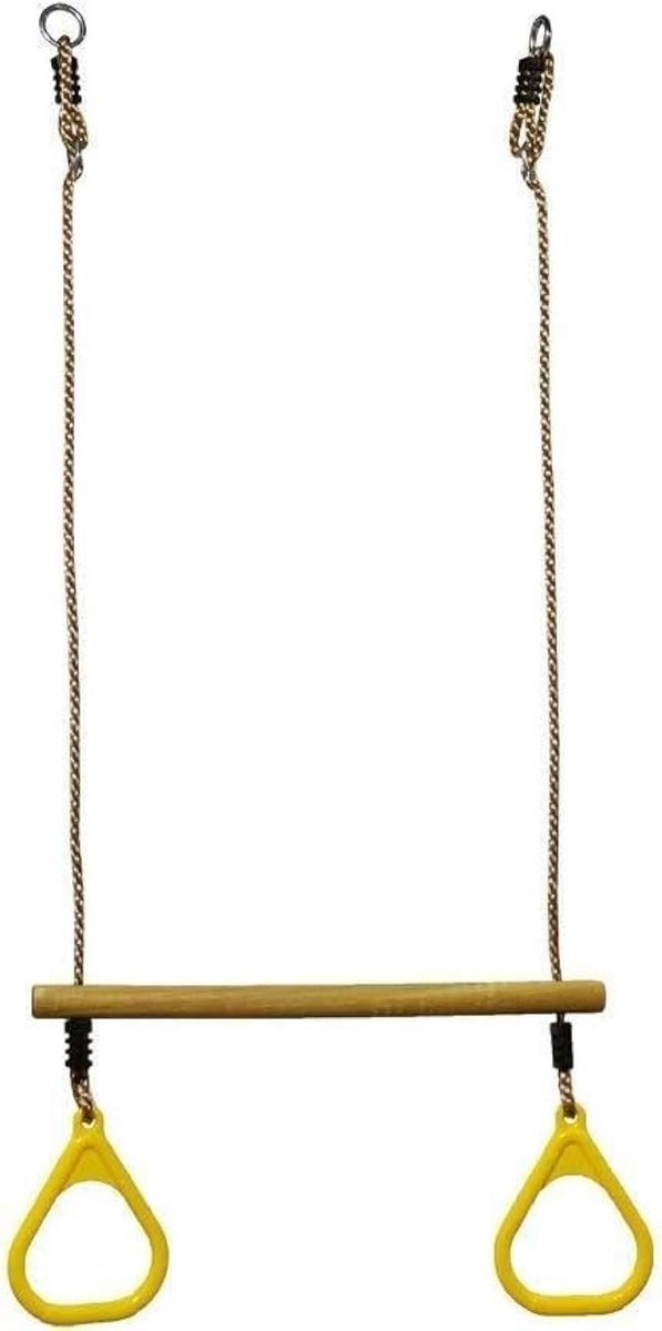 Houten trapeze - Gymringen schommel - Buiten spelen - 2-in-1 set - Verstelbaar touw - Geel