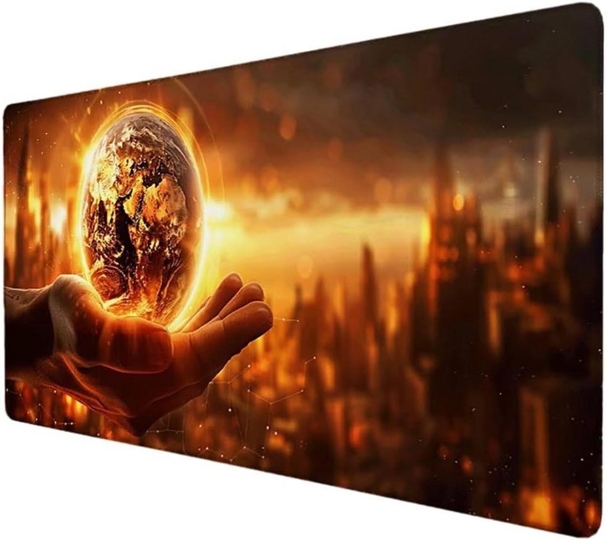 Grote Muismat - Bureauonderlegger XL - Soepel Muisgebruik - Gestikte Randen - 120x60 cm - Geel