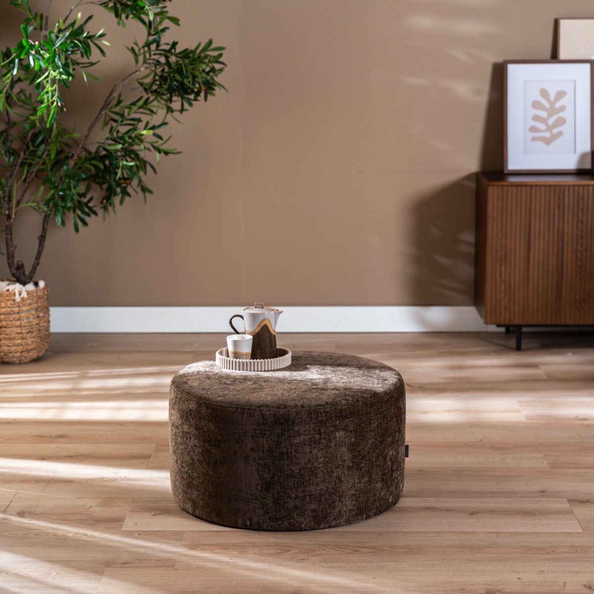 Bronx71® Poef Elle rond chenille mocha ø70 cm