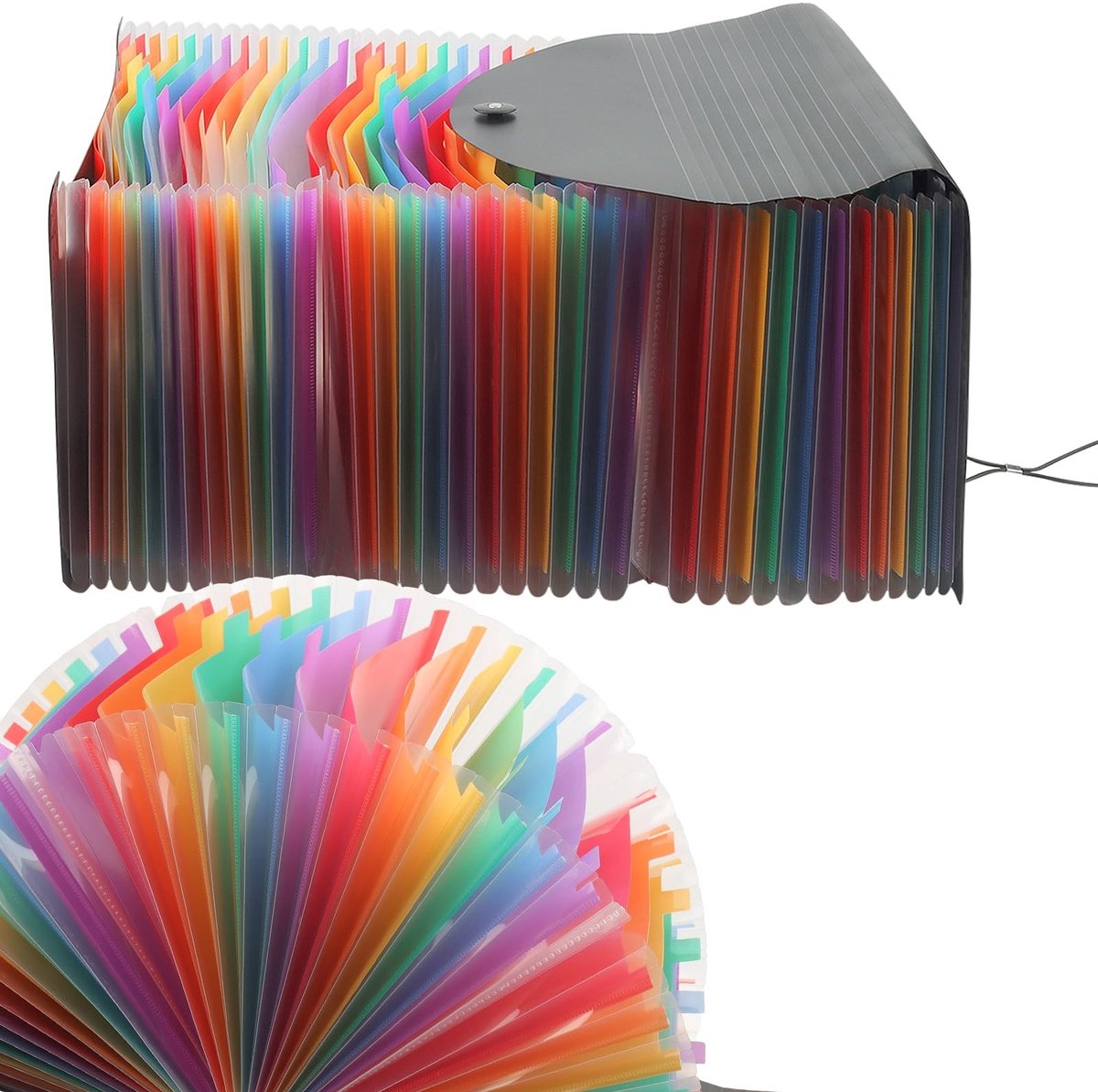 SOUQONE- Bestandsmap 37 Vakken A4 - Uitbreidbare Documentenmap - Kunststof Accordeon Organizer - Zwart Deksel - Elastisch Koord - A-Z Verdelers