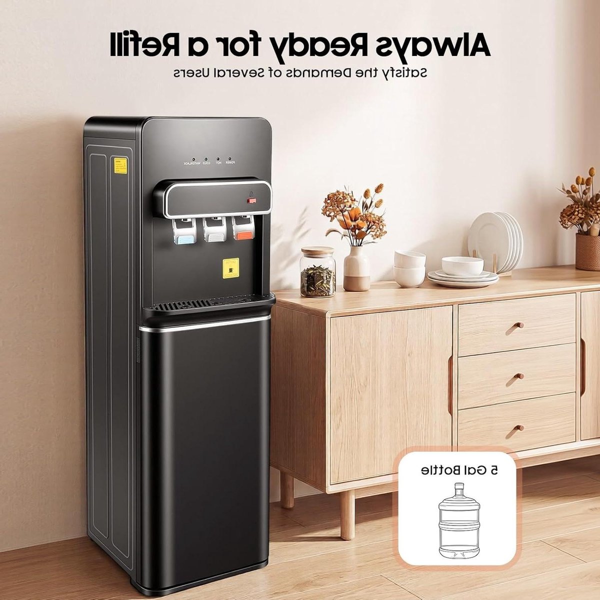 Waterdispenser - Warme koude drank - Drinken verfrissen - Bodemvulling ontwerp - 1893 Liter fles - Zwart