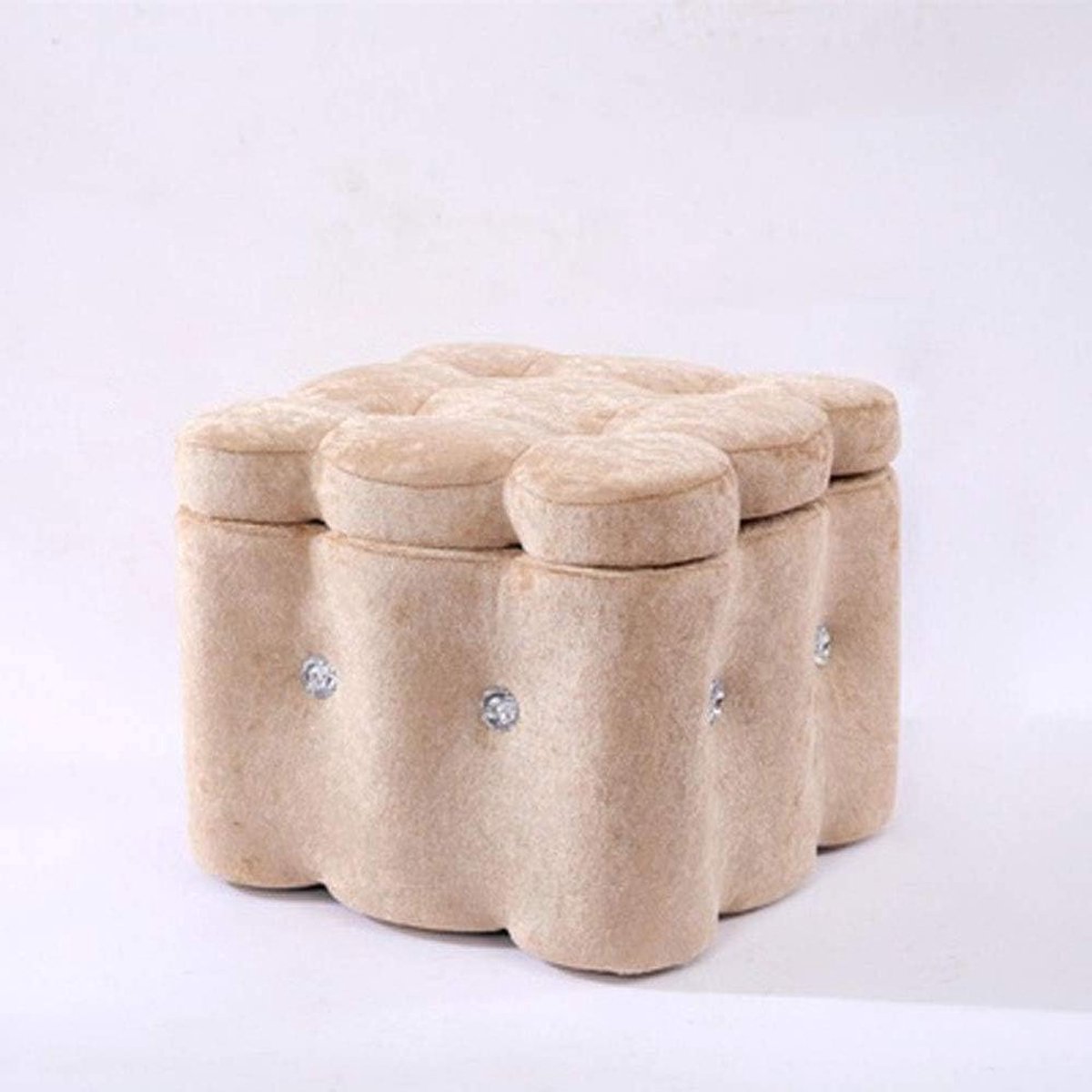 Houten Poef - Opbergbankje - Extra Zitten - Met Opbergruimte - 29 cm Hoog - Beige