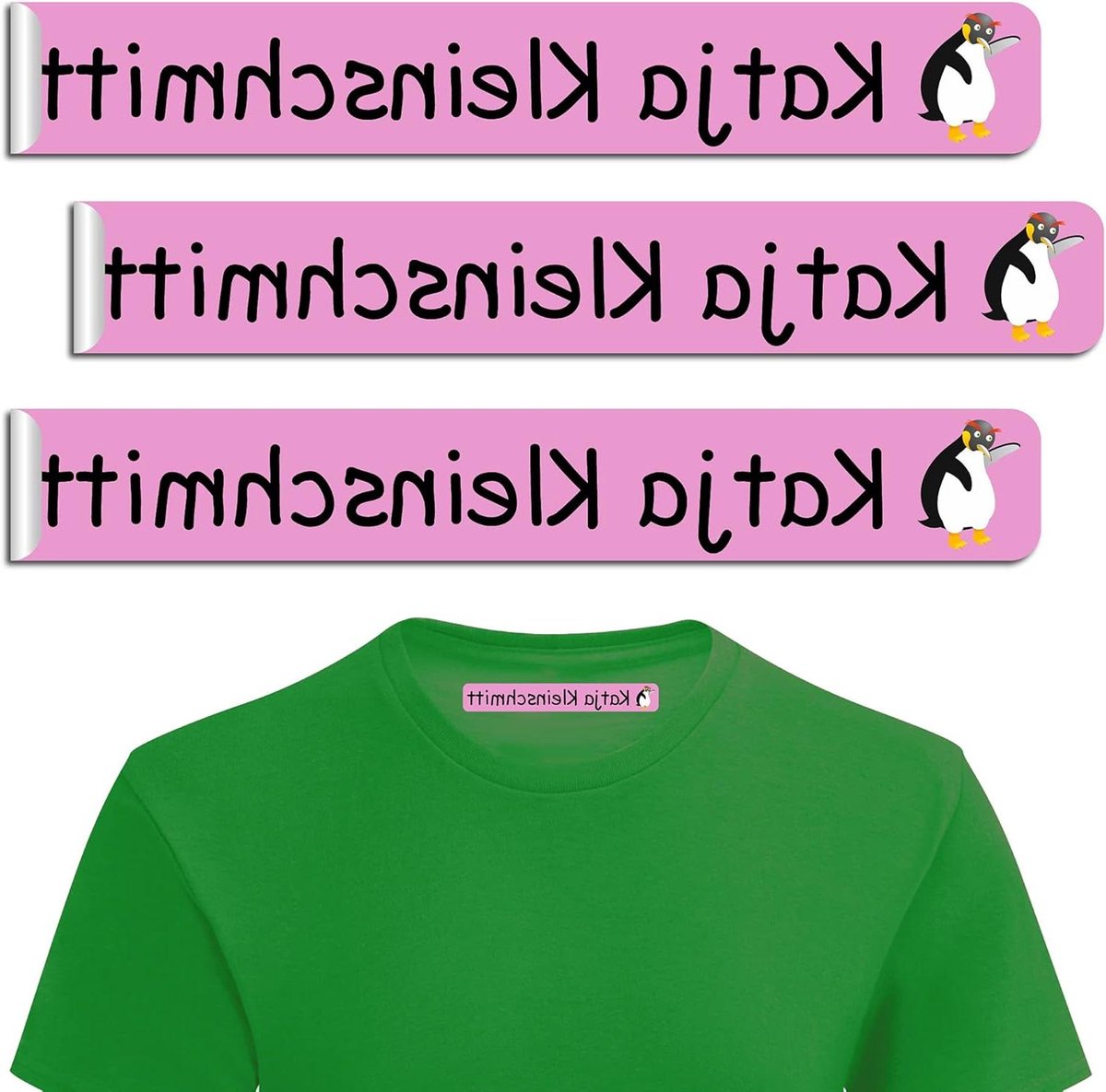 Strijklabels Naam - Waslabels Personalisatie - Kleding Markeren - Waterbestendig Bedrukking - 43x7mm 60 Stuks - Pinguïns