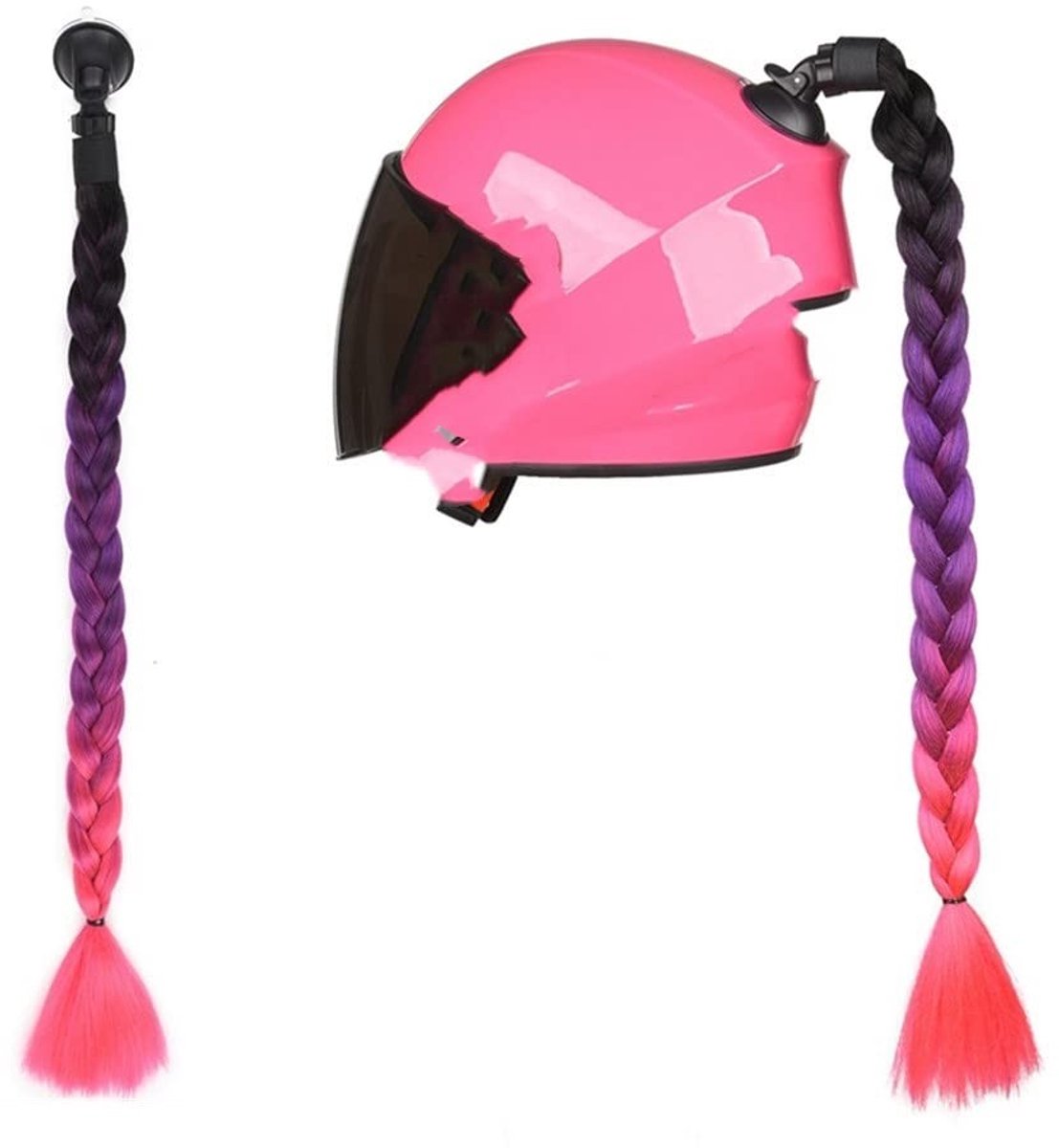VLEMICO- Motorhelm - Vlechtdecoratie met Zuignap - Geschikt voor Kinderen/Volwassenen - Hoogwaardig Materiaal - Lengte 60 cm - Uniseks Ontwerp - Helmaccessoire