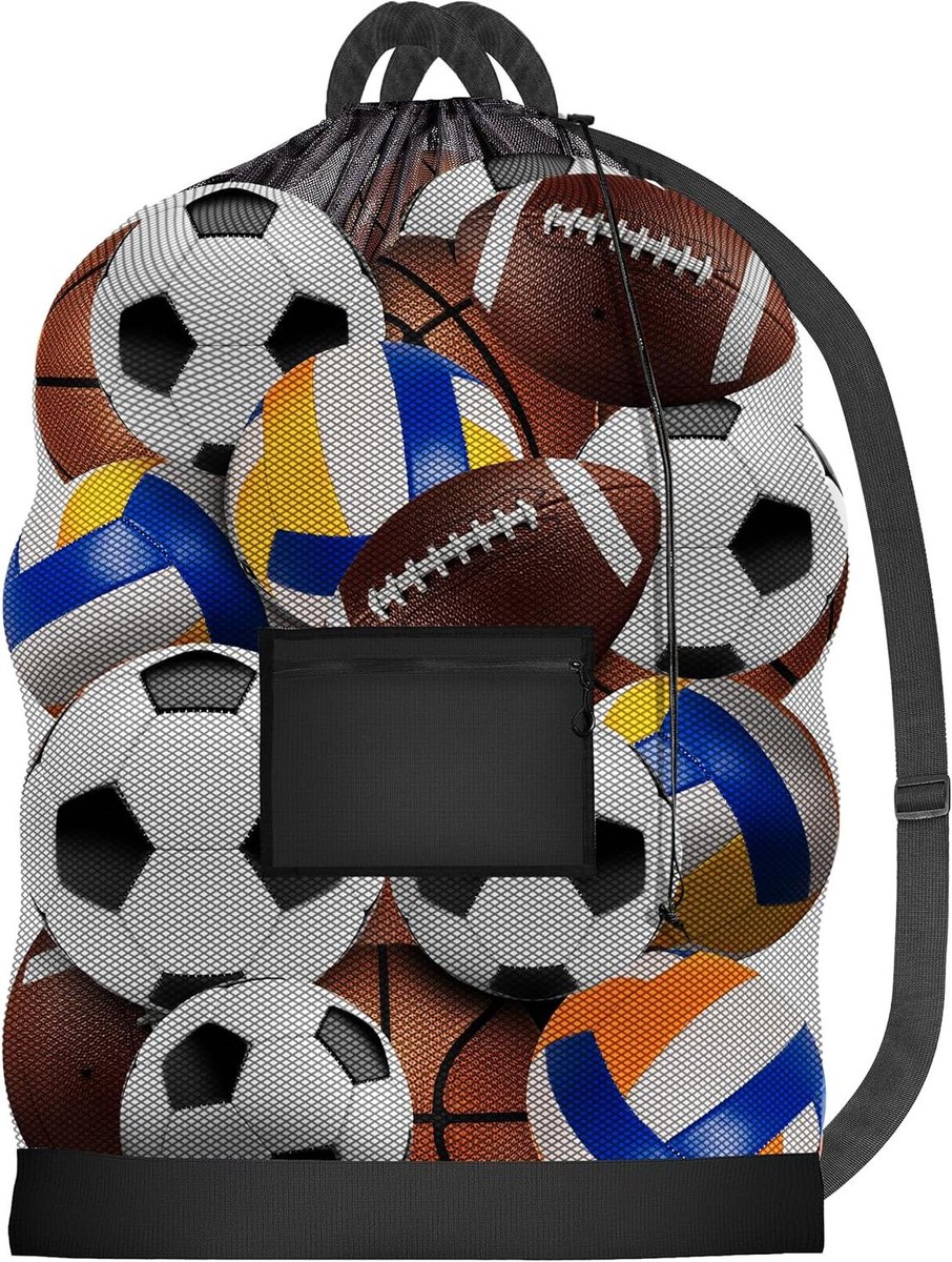 Sporttas Grote Capaciteit - Ballen Net - Sportuitrusting Dragen - Ademend Mesh Ontwerp - Max 15 Ballen - Zwart