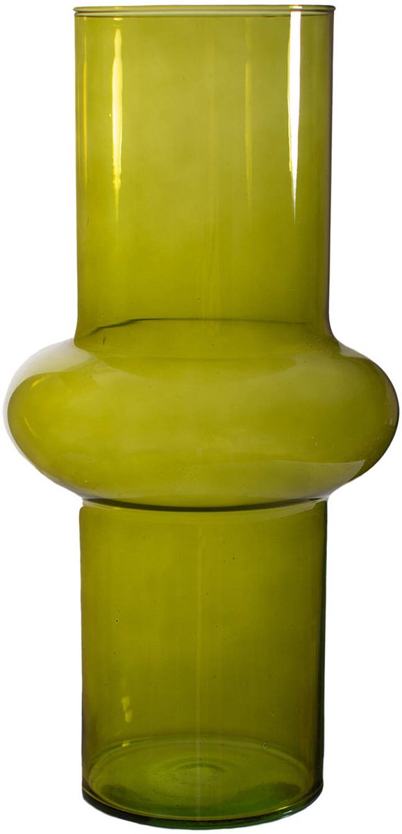 Olijfgroene Glazen Vaas, Handgeblazen, 31cm Hoog