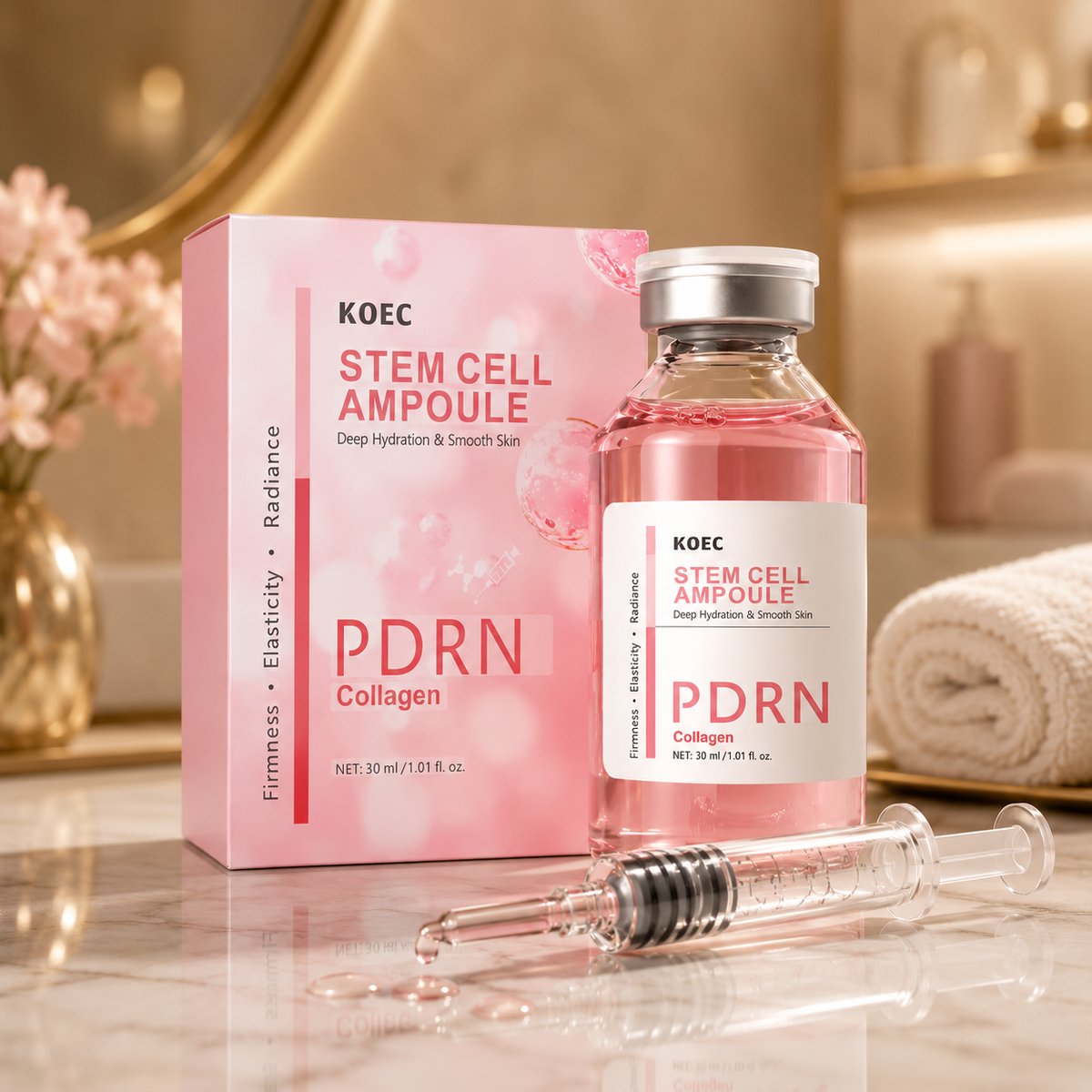 KOEC PDRN Collagen Stem Cell Ampoule, Gezichtsserum met PDRN, Niacinamide & Hyaluronzuur, Hydraterend Korean Skincare Serum, 30 ml