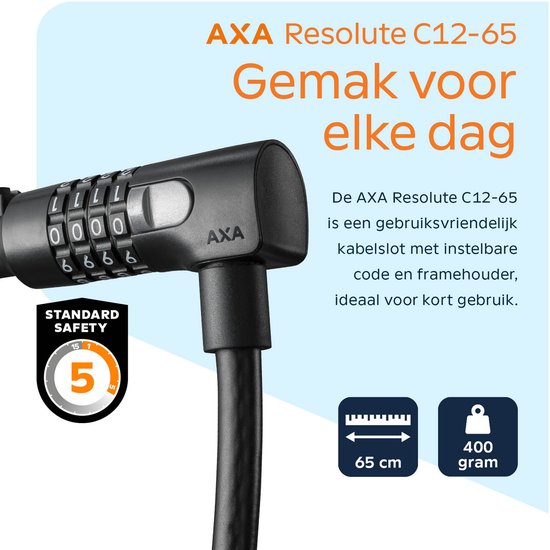 AXA Resolute C12/65 - Kabelslot - Slot voor Fietsen - Code - Gebruiksvriendelijk - 65 cm lang - Diameter 12 mm - Zwart van AXA — afbeelding 5